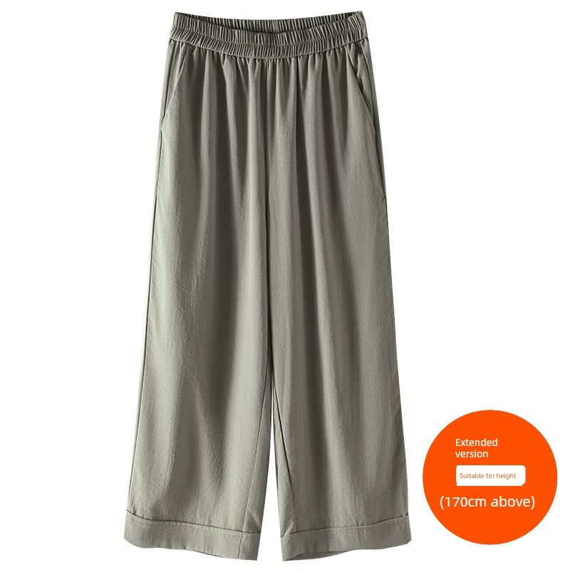 Plus size women clothing [Ice Silk Instant Cool Pants] Three Pants Length Texture Sense Summer High Waist Capri Wide Leg Cool Pants