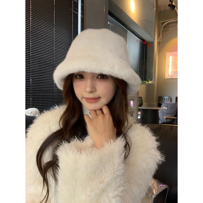 Bucket Hat Women's Autumn and Winter Light Luxury Style Versatile Bucket Hat Windproof Warmth Ear Protection Woolen Fisherman Hat