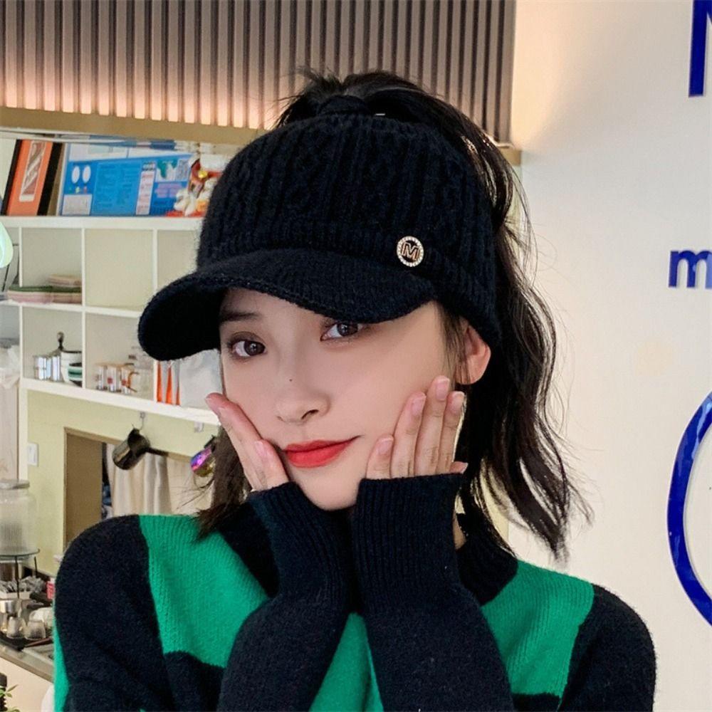 Women Hats 2025 New Autumn Winter Warm Rabbit Knitted Hats Outdoor Sports Golf Ponytail Hat Baseball Caps Empty Top Caps 1PC