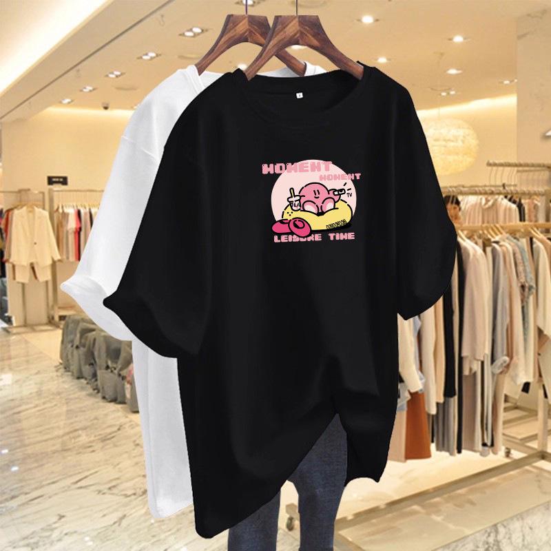 Wine Red Cartoon Short Sleeve T-Shirt - Women's Korean Style Loose Summer 2026 Trendy Top