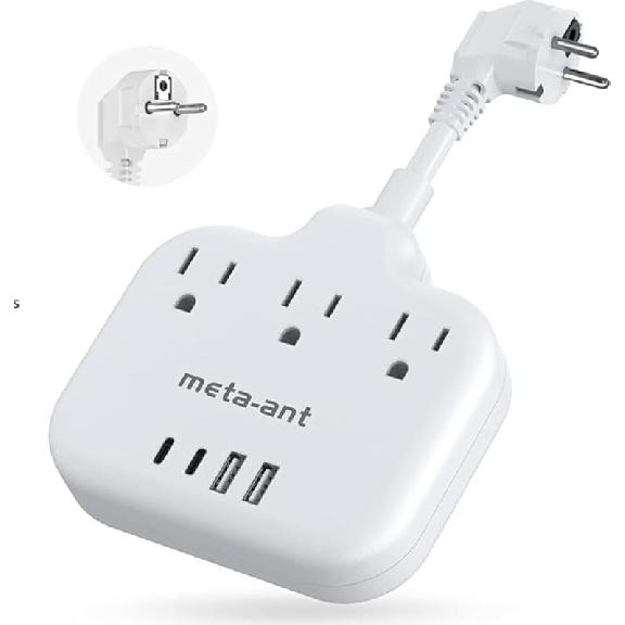 European Travel Plug Adapter, US to European Plug Adapter with 3 American Outlets & 4 USB, 3ft European Power Cord, International Travel Power Strip, 3Inch-Germany France