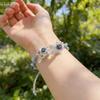 1PC Hand-woven Natural Stone + Flower Bracelet, Light Blue Cute Wind Adjustable