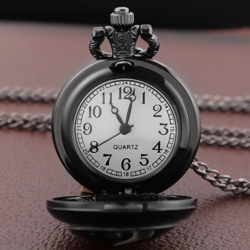 10pcs/lot Raven Red Moon Rose Black Quartz Pocket Watch Vintage Women Necklace Arabic Chain Clock Men Gifts Relgio