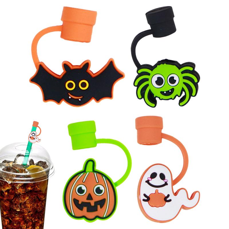 4 Stück Fledermaus Strohhalm-Aufsätze für Becher Halloween Strohhalm-Aufsätze Spinne Geist Kürbis Strohhalmabdeckung für 8mm Strohhalme Weicher Strohhalm-Aufsatz