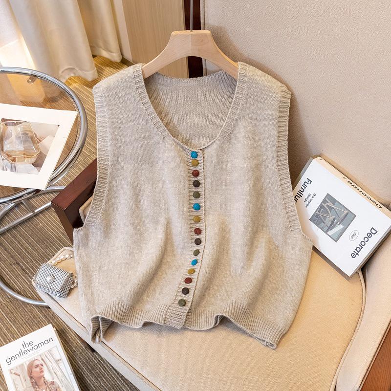 Retro Korean-Style Colorful Button Knit Vest for Women - Versatile and Stylish Spring Fashion