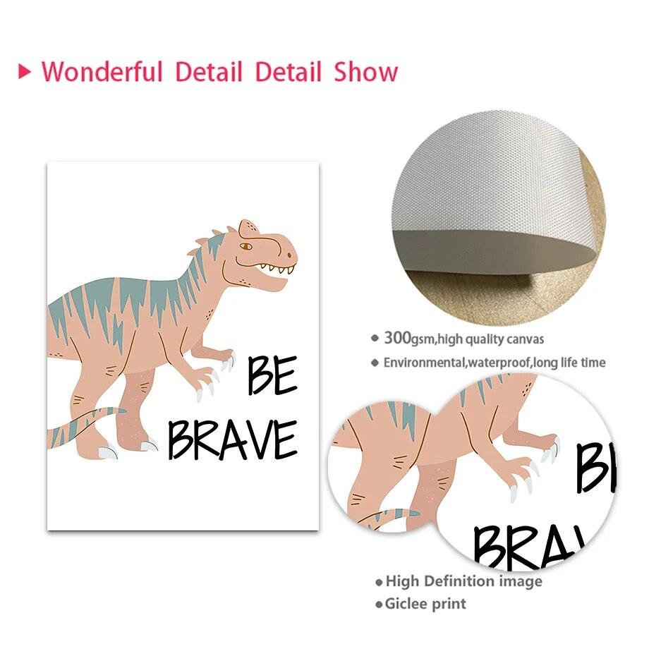 Brachiosaurus T-Rex Jurassic Dinosaur Rainbow Sun Wall Art Canvas Prints Painting Education Posters Pictures Boy Kids Room Decor