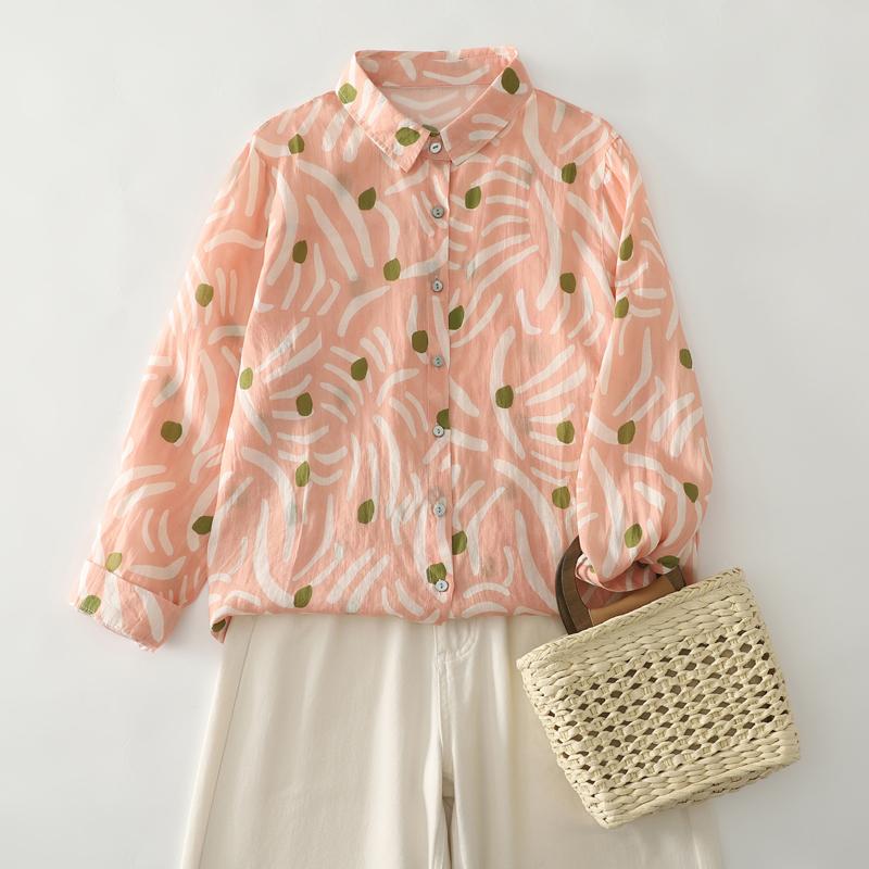 Dimanaf 2025 Casual Blouse Women Long Sleeve Linen Vintage Blouses Shirts Thin Tops Tees Loose Floral Tees
