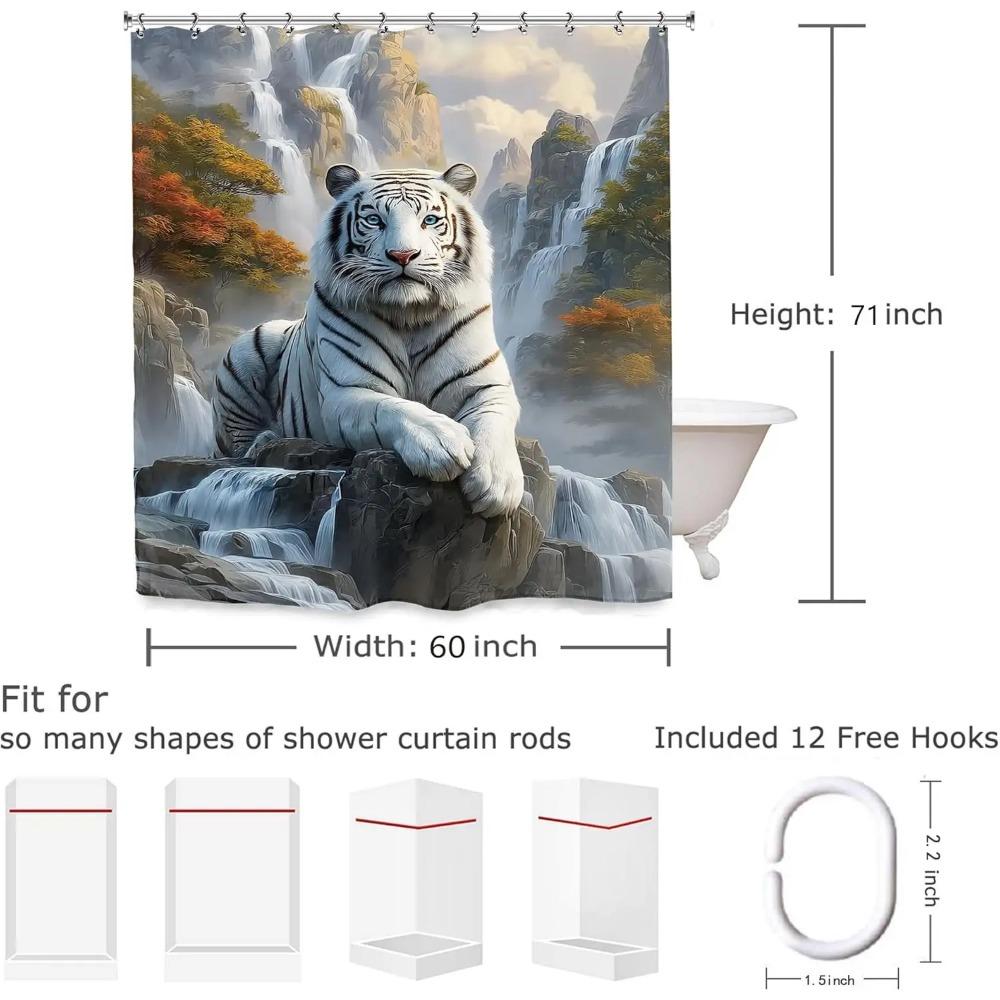 White Tiger Animal Printed Shower Curtain Cool Majestic Wildlife Artwork For Modern Bathroom Decor