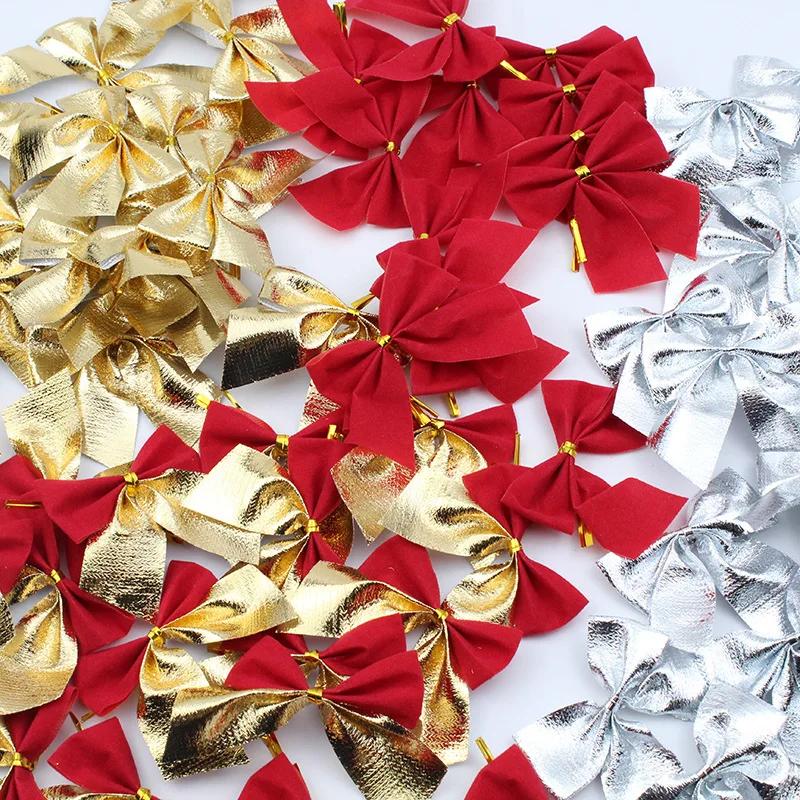 240/12PCS Mini Christmas Bow Ornaments Red Gold Xmas Tree Hanging Pendant DIY Craft New Year Home Party Decoration Bowknot Gifts
