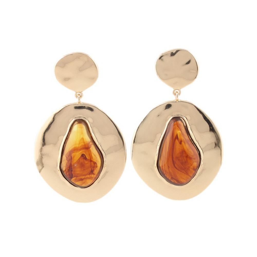 Exaggerated Retro Gold Color Irregular Geometry Teardrop-shaped Resin Amber Dangle Earrings for Women Fashion Designer Jewelry