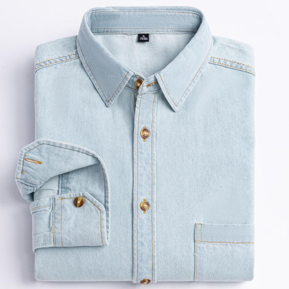 Man 100% Cotton Western Denim Pocket Shirt Long Sleeve Standard-fit Comfort Durability Soft Casual Washed Durability Work Shirts