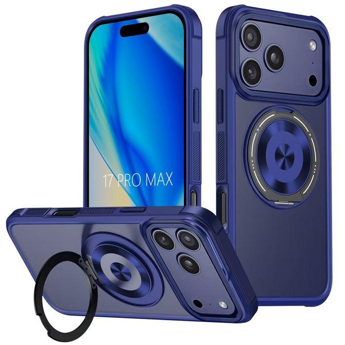360° Ring Case - BOOLING - for iPhone 17 Pro Max - PC Silicone with Blue Rotating Magnetic Ring
