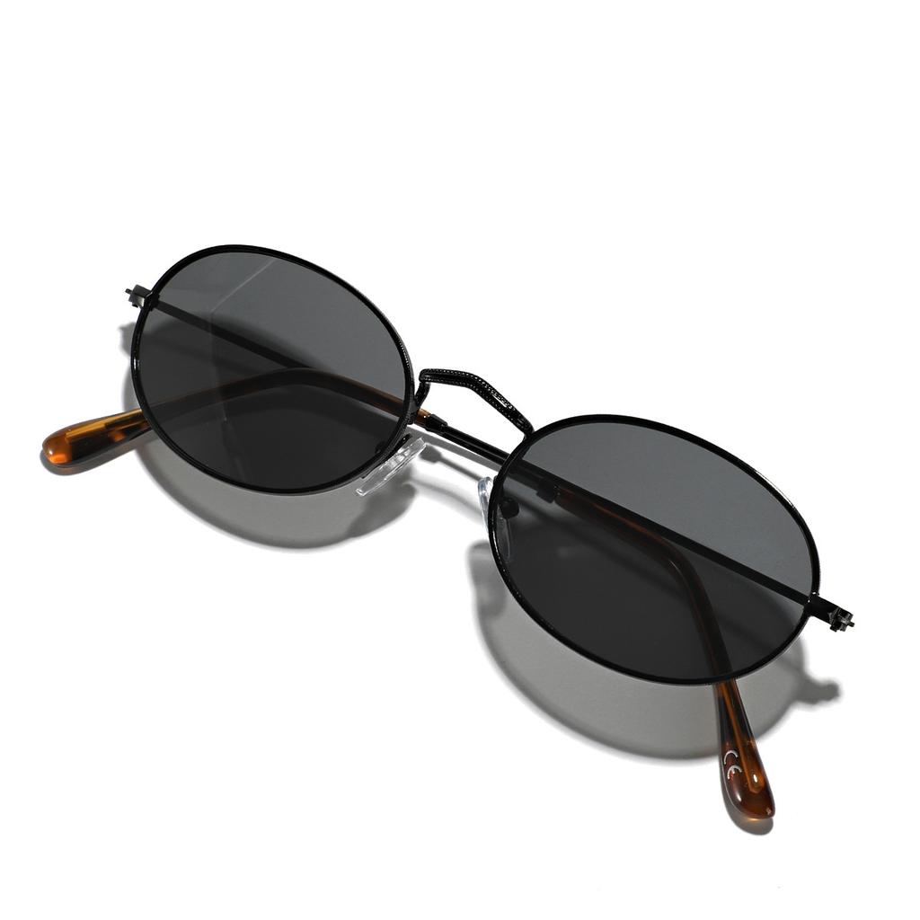 Metal Glasses Autumn And Winter Color Oval Round Frame Sunglasses Women'S Retro Ins Sunglasses Men