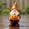 Hand Painted Gnome Statue Halloween Garden Statue, Faceless Holding Pumpkin Sculpture, Stable Sculpture Waterproof Resin for Porch Yard Autumn