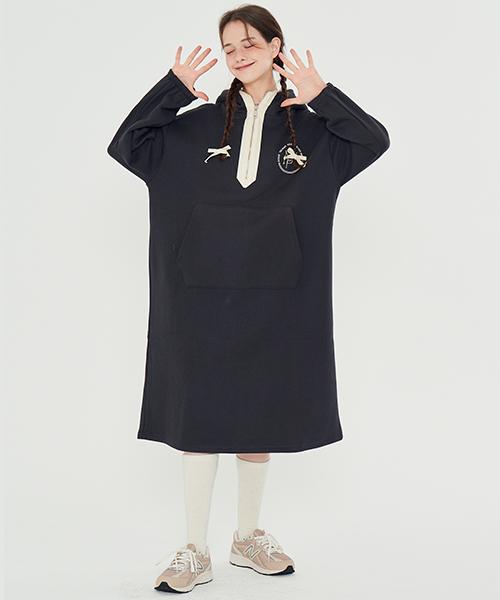 Metapeo Half-Zip Fleece Hooded Dress Charcoal