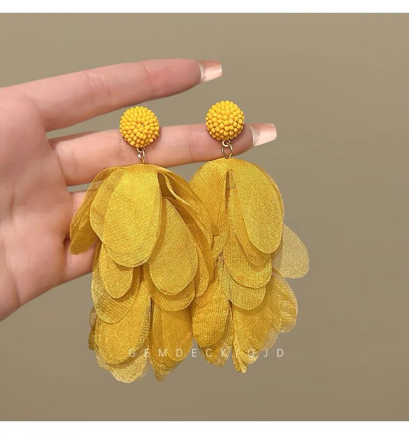 Yellow Petal Tassel Earrings - Bold Beach Vacation Flower Studs for Women, Super Hot & Beautiful Style 2025.