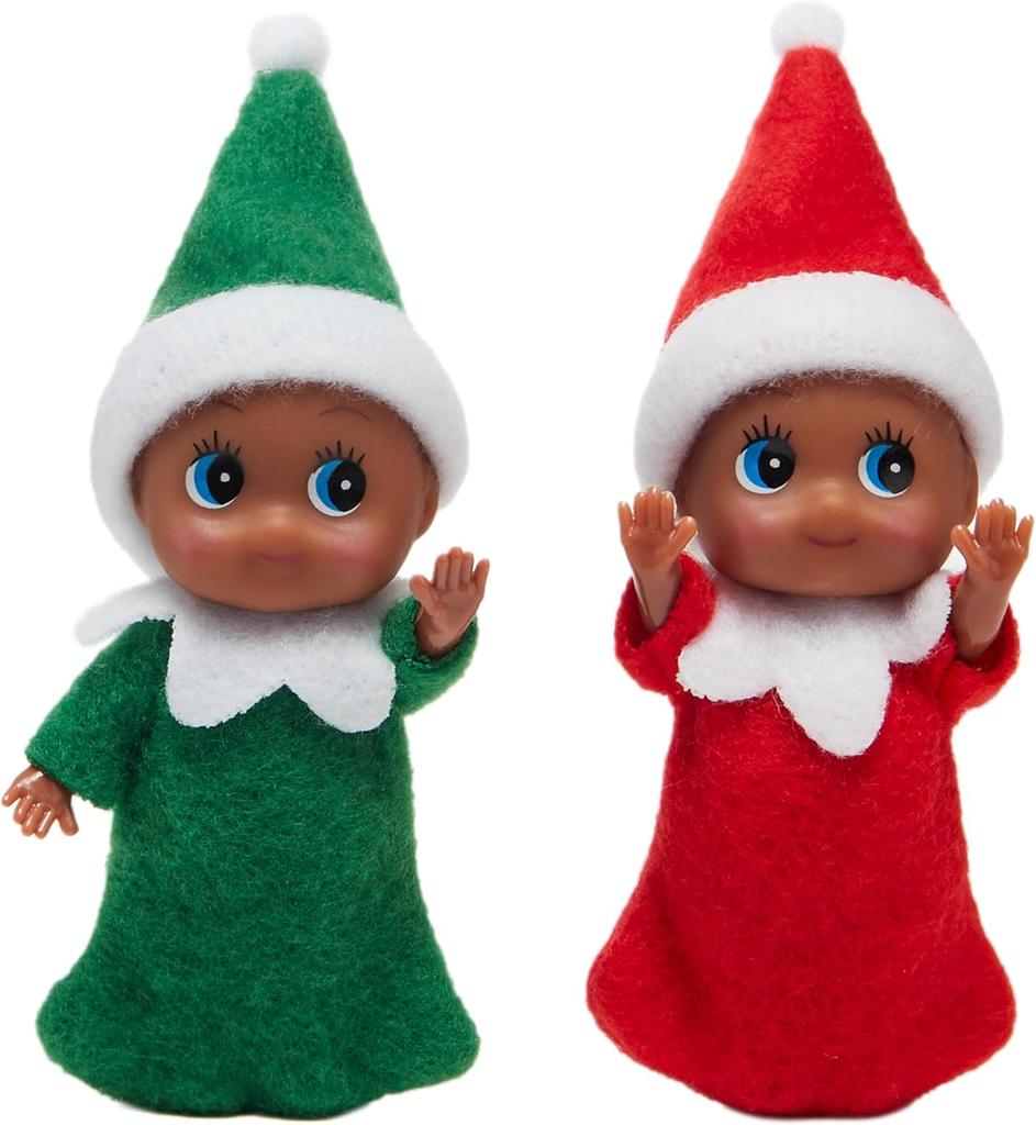 1/2PCS Christmas Tiny Elf Doll In Dark Skin with Christmas Dress Holiday Decoration Accessories Tiny Gift for Girls Boys