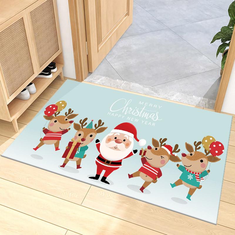 

Christmas Cartoon Carpet Mat Rug Santa Reindeer Home Decoration Festive Entryway Decor Floor Mat with Merry Christmas Greeting 40X60CM