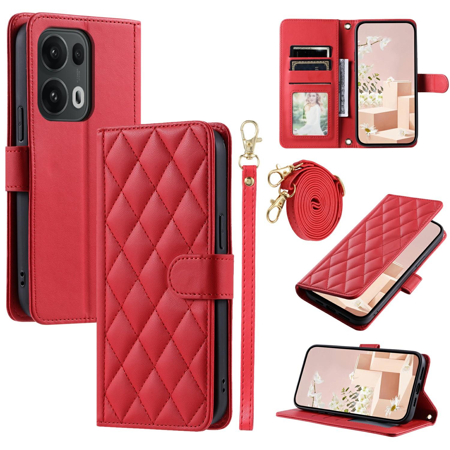 

For Oppo Reno13 Pro 5G Wallet Case Rhombus Grid PU Leather Phone Cover Red