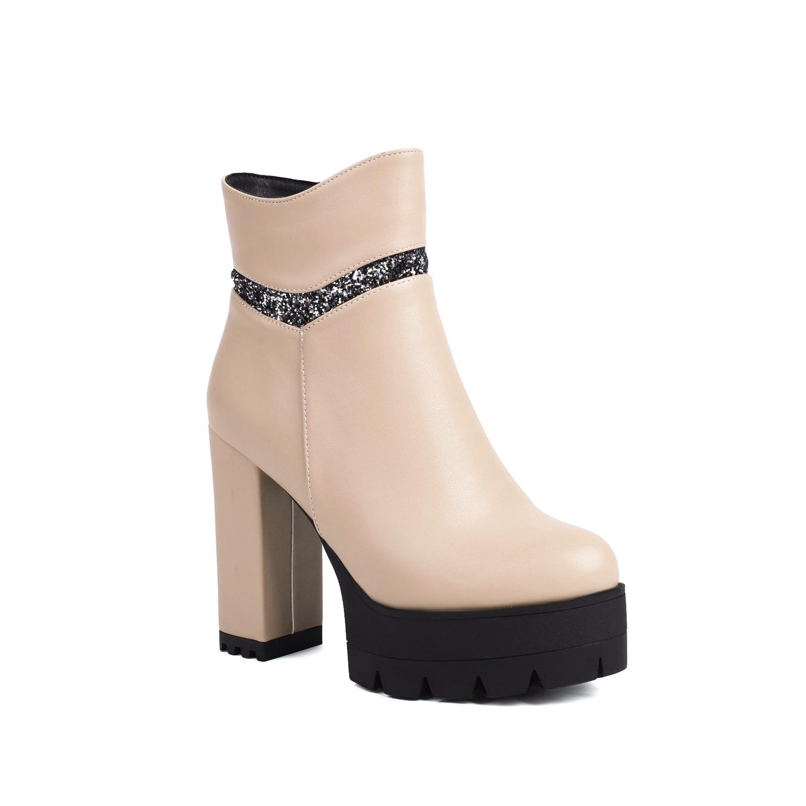 

Жіночі короткі чоботи на високому каблуці, осінь і зима Нові кольорові водонепроникні платформи, товстий каблук, великі короткі чоботи 43 хакі