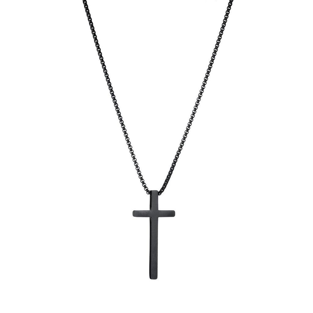 Unisex Zinc Alloy Cross Necklace with Long Non-Fading Pendant and Titanium Steel Chain Trend.