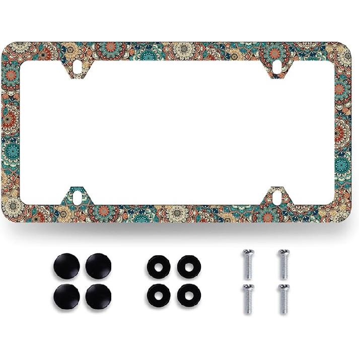 Hummingbird License Plate Frame Cherry Blossom Pink Flower License Plate Holder Colorful License Plate For Car Decoration Stainless Steel Bird Car