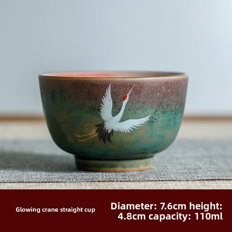 Deyutang Japanese Color Changing Ceramic Crane Tea Cup Set with Gift Bag
