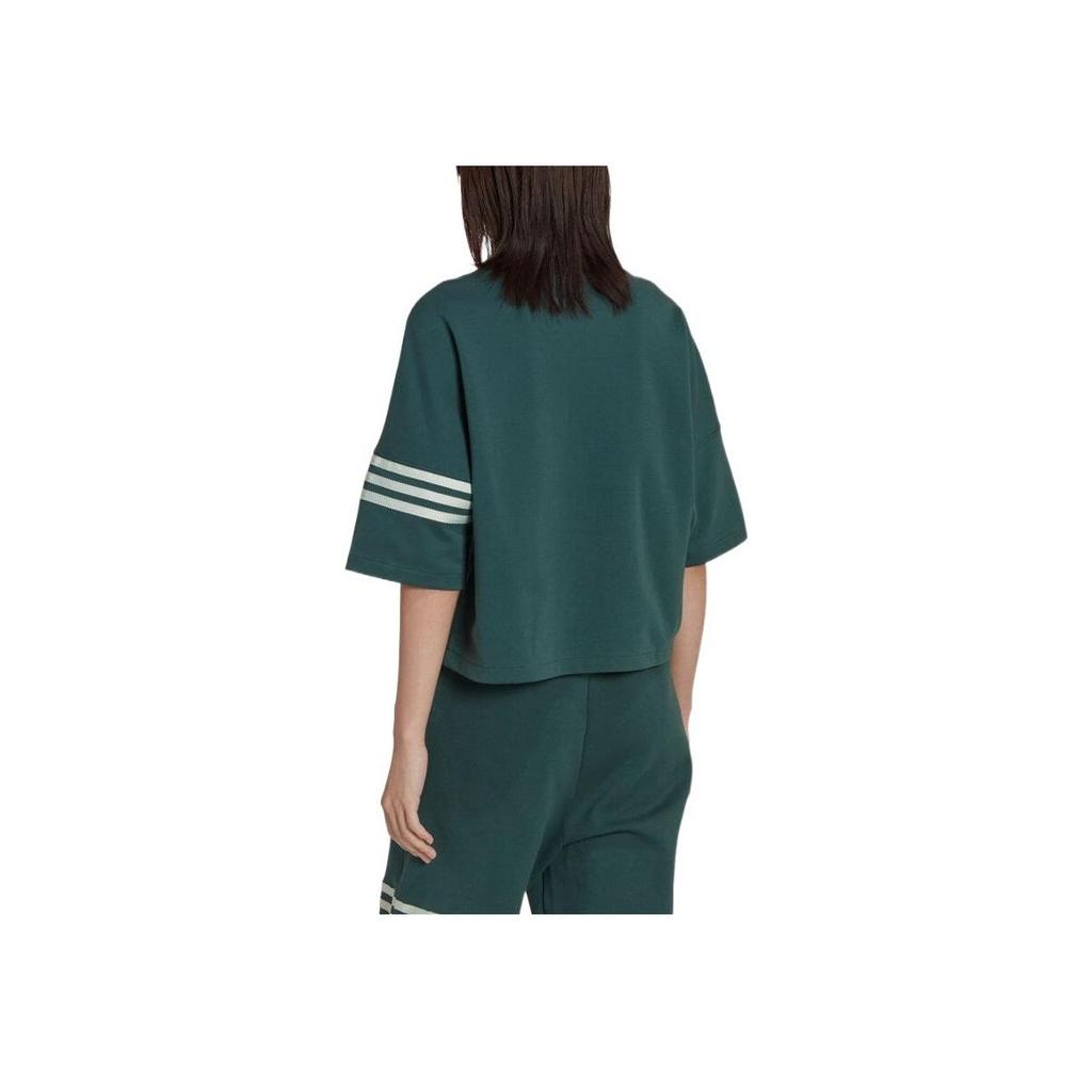 Adidas Originals Colorblock Striped Crew Neck Loose Short Sleeve T-Shirt Women Tops Green HS6774