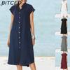 Women's Fashion Summer Spring Solid Color Print O-Neck High Waist Casual Dresses