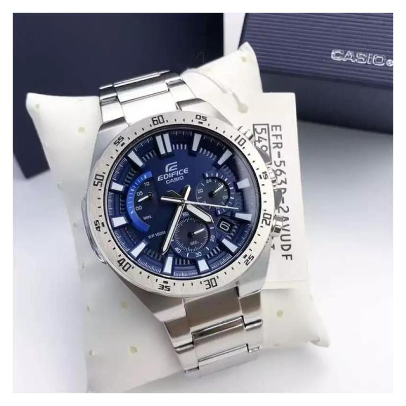 Casio CASIOEDIFICE Series 100 Meters Waterproof Quartz Movement Stainless Steel Strap Japanese and Korean Watch Men's Watch Blue Dial EFR-563D-2A