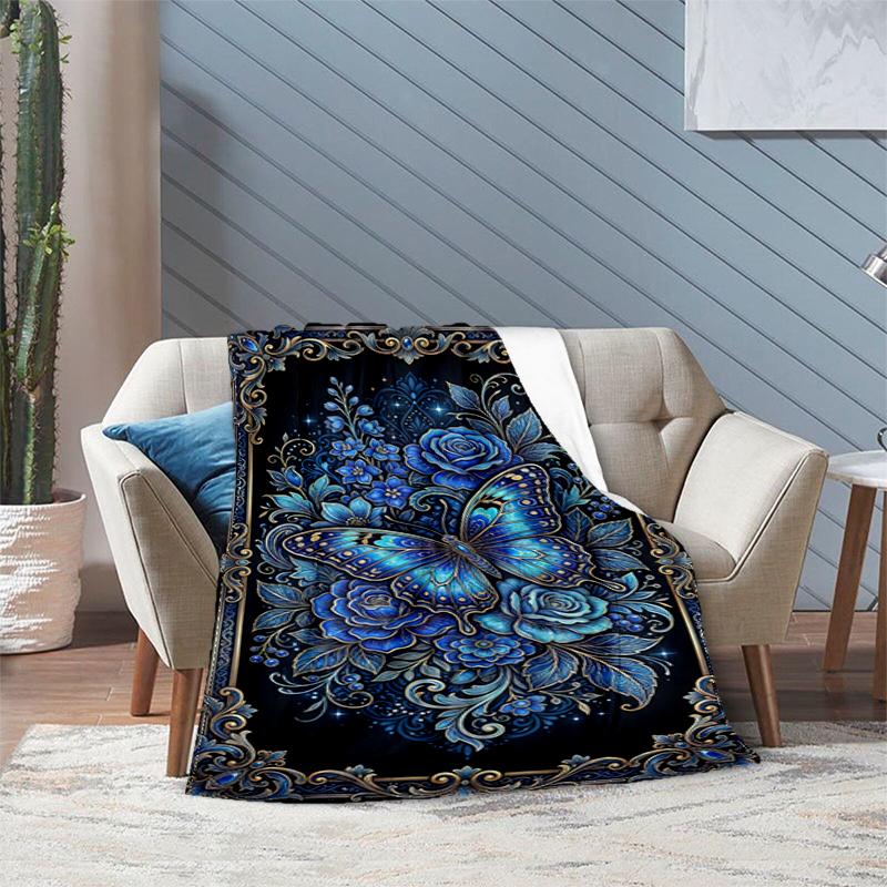 Dark Romance Butterfly Roses Blanket Sofa Blanket Camping Trip Bedroom Outdoor Plush Blanket Digital Printing