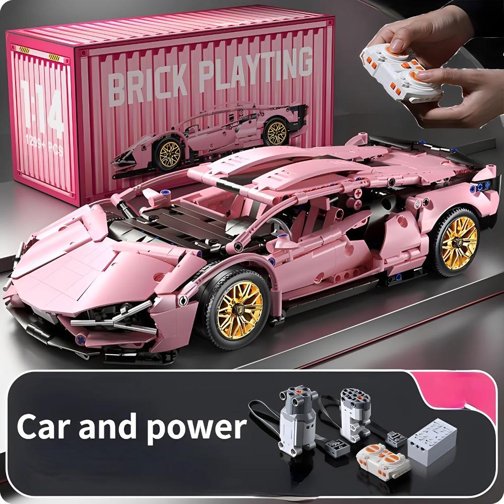 1:14 Auto Sportiva Rosa Giocattolo Radiocomandato Giocattolo da Costruzione Regalo di Compleanno Modello Auto Sportiva MOC (1314+ particelle)