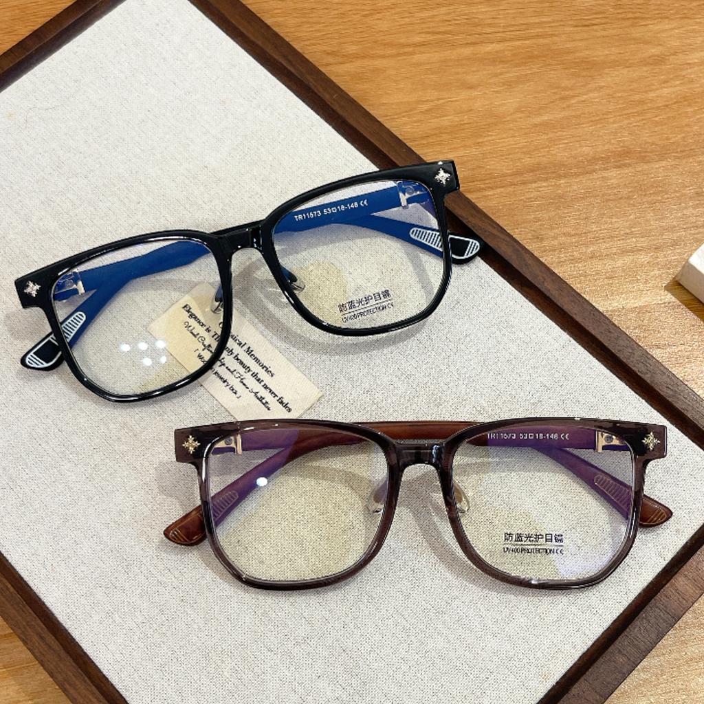 Retro brown large-frame glasses for women with myopia can be matched with degrees of anti-blue light, ultra-light TR flat mirror holder, plain face an