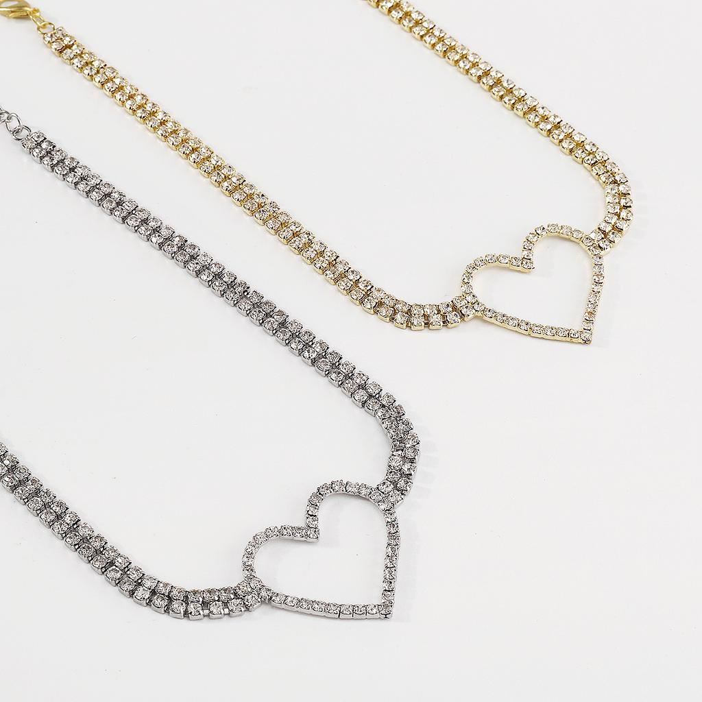 Women European Minimalist Light Luxury Design Clavicle Choker Full Rhinestone Heart Sweet Personality Necklace For Women