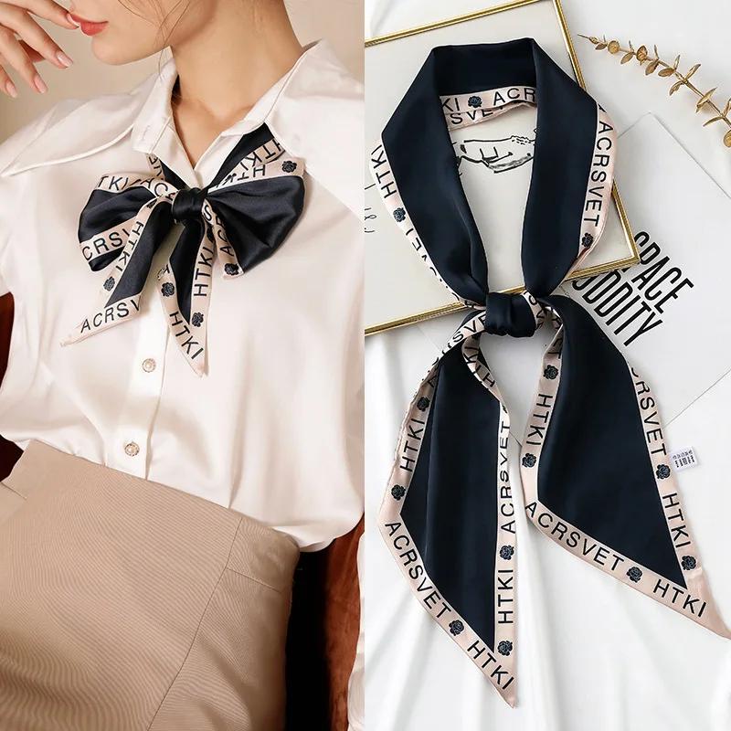 Mode Blauer Druck Seidenschal Damen Weicher Satin Pferdehaarband Schräges Halstuch Büro Hijab Stirnband Foulard Taschenbänder Geschenk