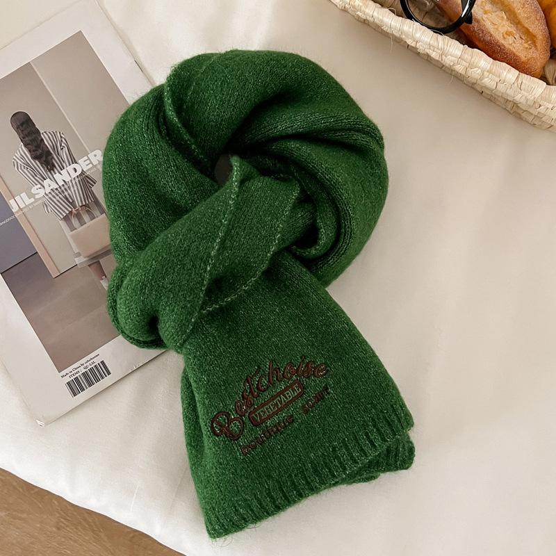 Solid color knitted scarf women's winter wool blended soft waxy scarf men's warm couple style students give gifts