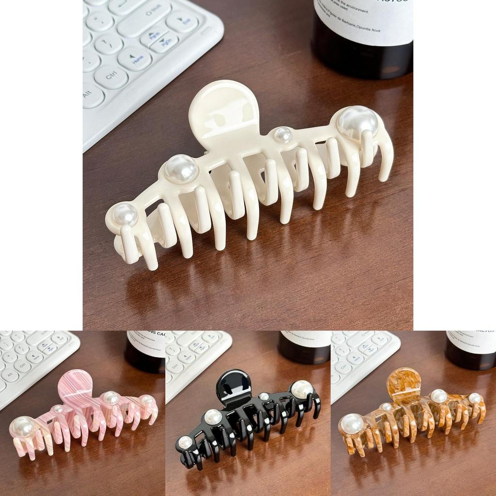 Extra Fashionable Large Pearl Inlaid Acetate Hair Clip Versatile Claw For Style Effortless