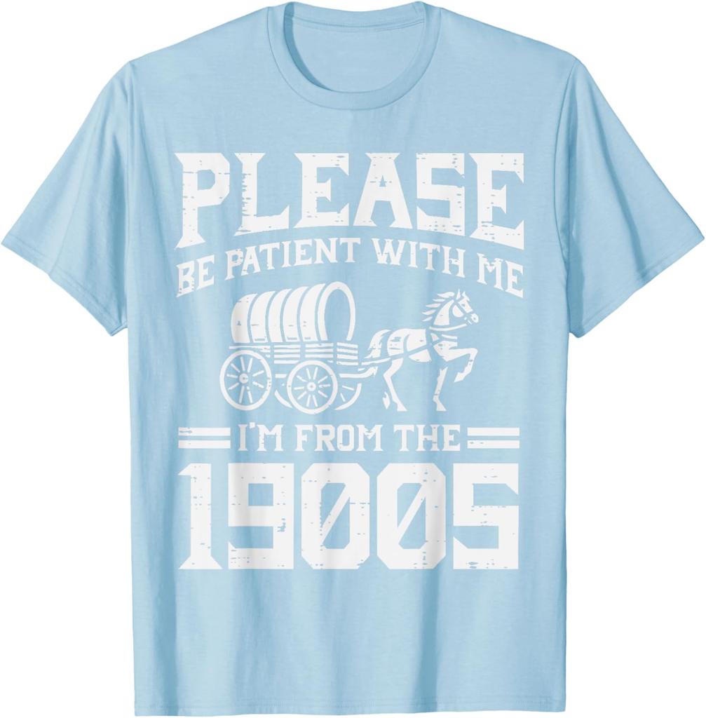 1900s Wagon Horse Vintage Funny Slogan Graphic Tee Casual Cotton Short Sleeve TShirt for Men