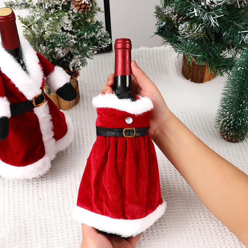 2025Christmas Wine Bottle Cover Set Golden Velvet Dress Clothes Cap Wine Bottle Bag Sleeve Xmas New Year Dinner Table Decoration