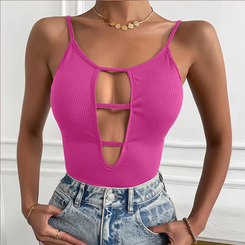 European and American Instagram Sexy Spicy Girl Hollowed Out Backless Thin Shoulder Strap Ribbed Knit Jumpsuit