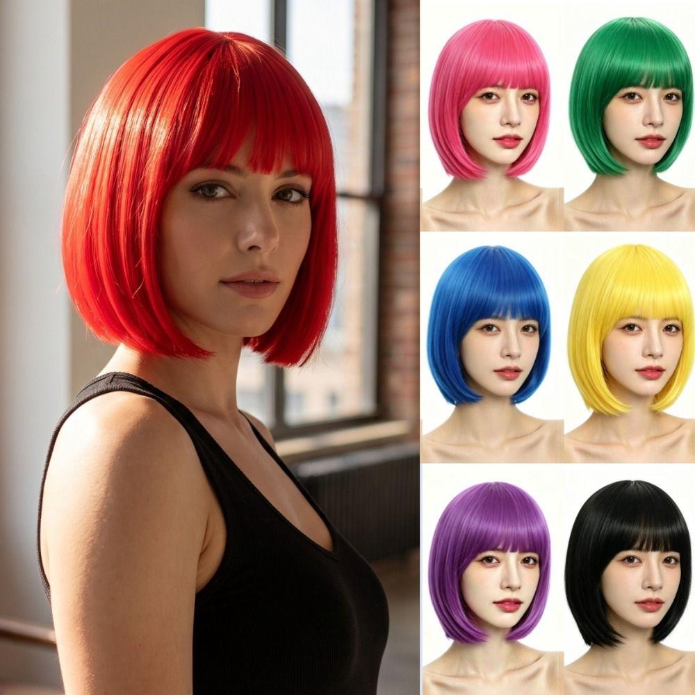 Bunte Lebendige Bob-Perücke Cosplay Kurzes Gerades Bob-Haar für Abschlussfeierlichkeiten