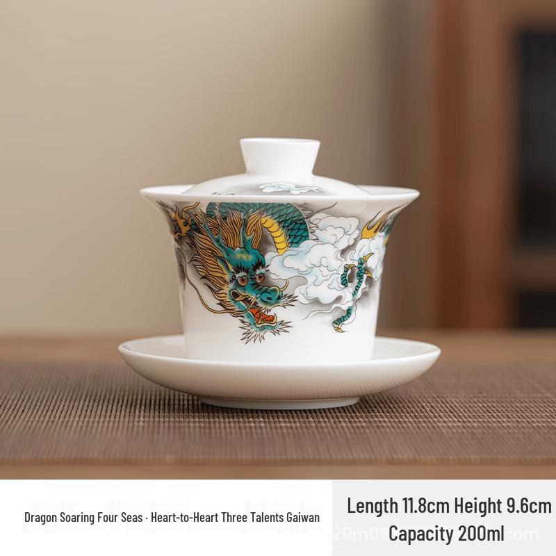 Chaxun Mutton-Fat Jade Dragon Sancai Gaiwan