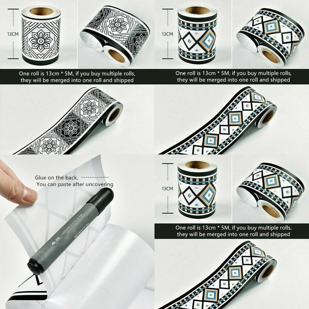 Durable Pvc Self-adhesive Wall Border Sticker Waterproof Vinyl Wallpaper Blackwhite 5/10m