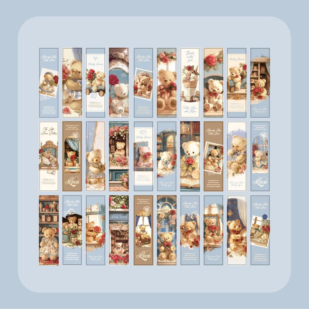 30/box Bookmarks, Teddy Bear Romantic House, Dreamy Theme, Warm and Healing Copybook, Book Pages, Small Card Bookmarks