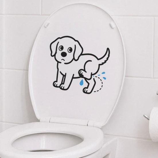 Dog Peeing Toilet Seat Decals Sticker, Puppy Water Tank Waterproof PVC Non-Residue Cover Decal, Self-Adhesive Lid for Bathroom Wall Tile Decor