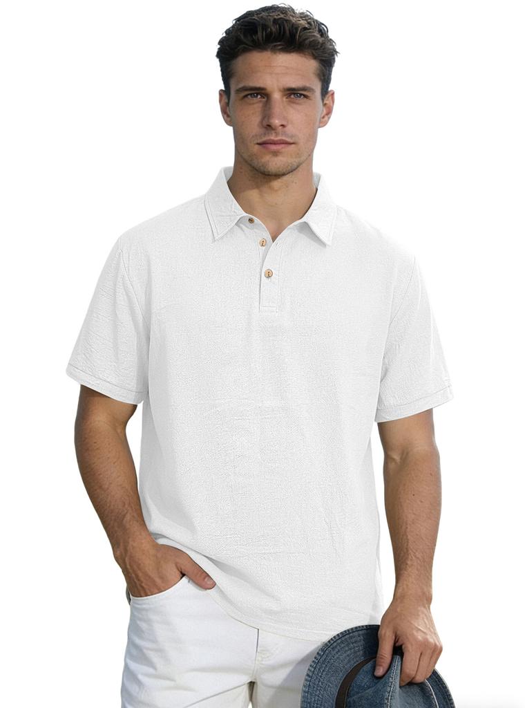 Polo Uomo in Lino Monocolore - T-shirt Premium da Business con Collo a Revers e Maniche Corte