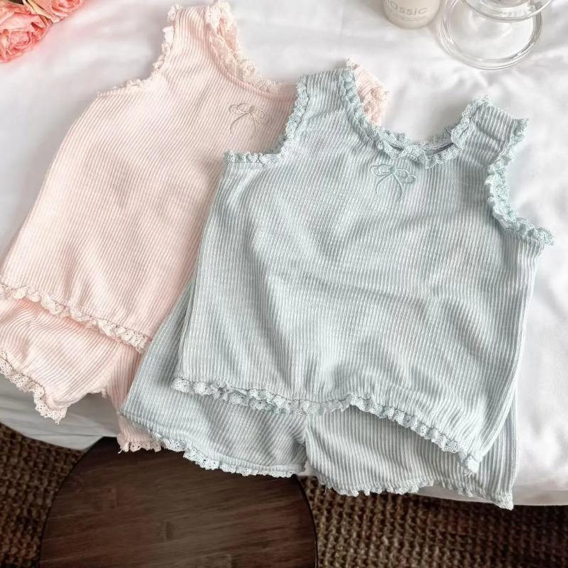 Korean Style Children's Lace Vest Cute Summer Sleeveless Shorts Thin Set Girls Kids Fashion Outfit