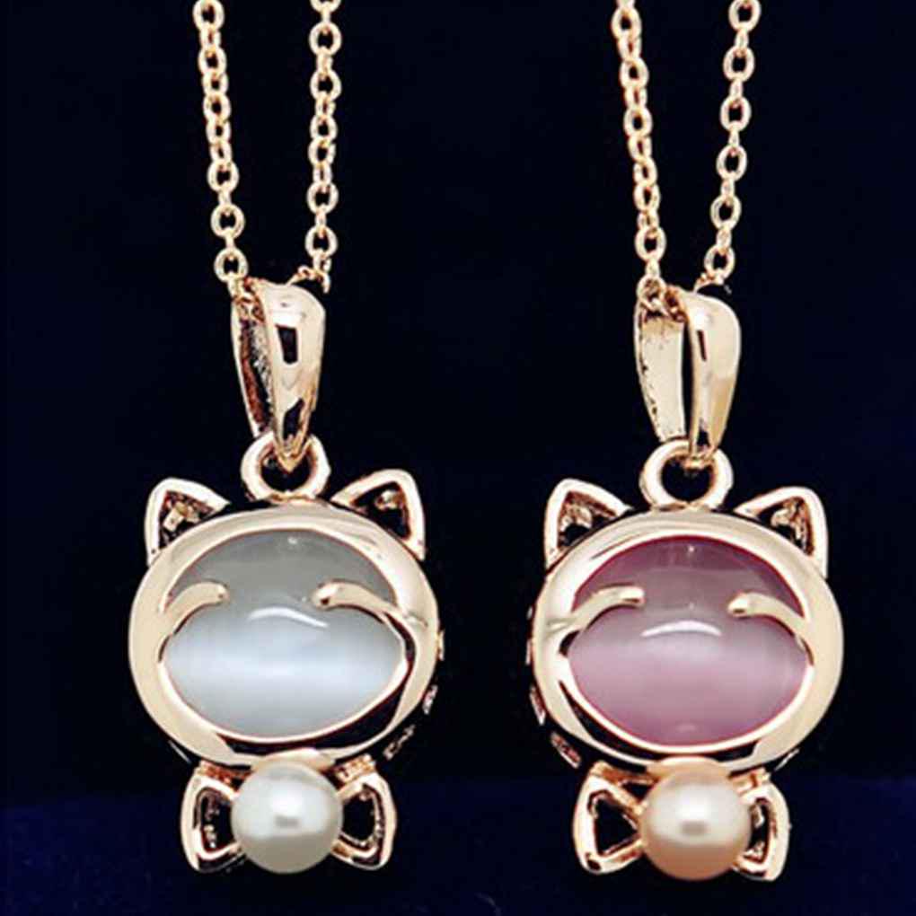 Cute Cat Crystal Pendant Women Girl Necklaces Jewelry Alloy Long Chains Jewelry