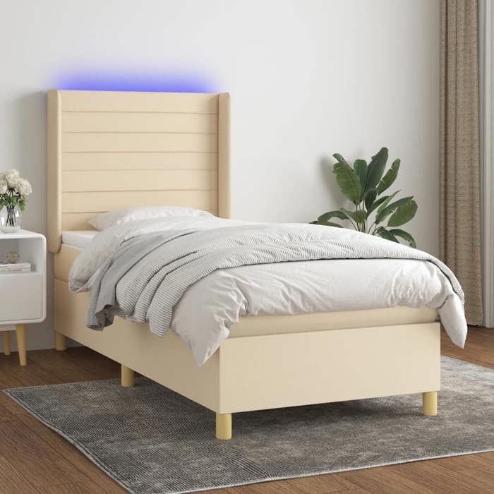 VidaXL Slat Bed Base with Mattress and LEDs, Upholstered Bed, Single Bed, Adult Bed for Interior Bedroom, 3138922