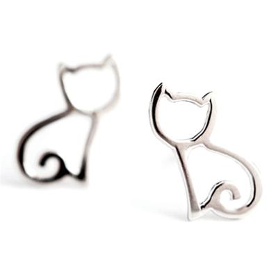 Lovely Women Girl Cute Silver Animal Earring Cat Ear Stud Earrings Jewelry Gift